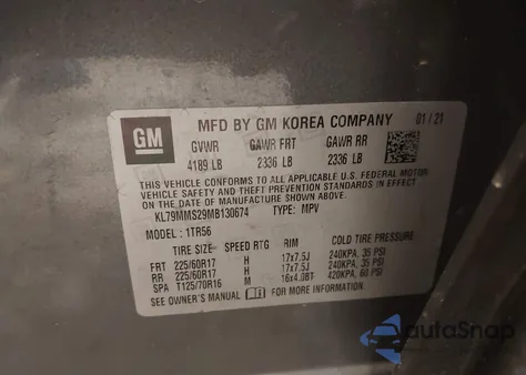 2021 Chevrolet Trailblazer Fwd Ls from USA, damaged, VIN KL79MMS29MB130674